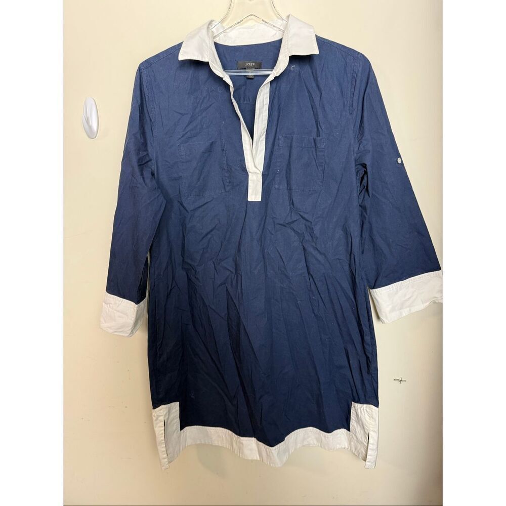 J.Crew Navy White Rugby Tunic Dress Size 12 100% Cotton Coastal Prep Classic